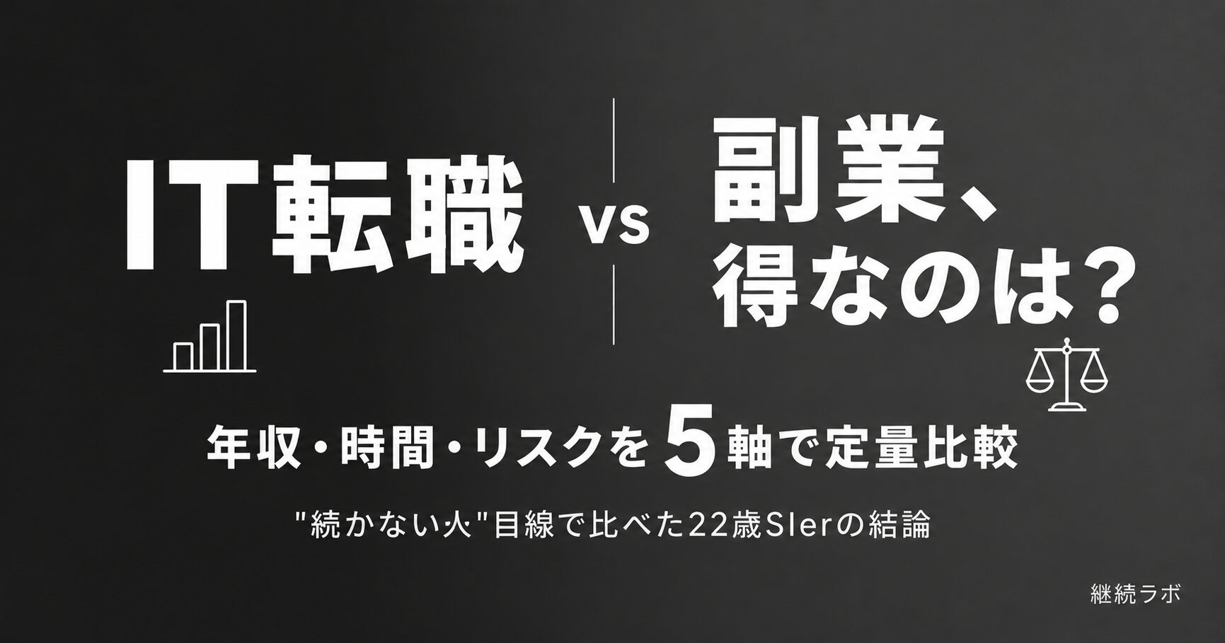 IT転職と副業を年収・時間・リスクの5軸で比較した20代会社員向けの図